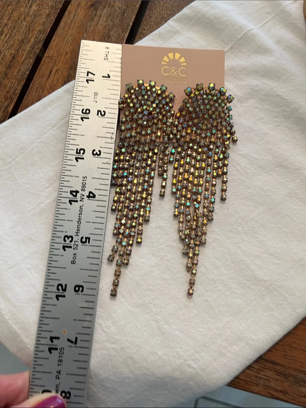 C.C Gold Iridescent Fringe Crystal Drop Earrings